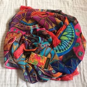 NWT Laurel Burch Floral Scarf w/tassels